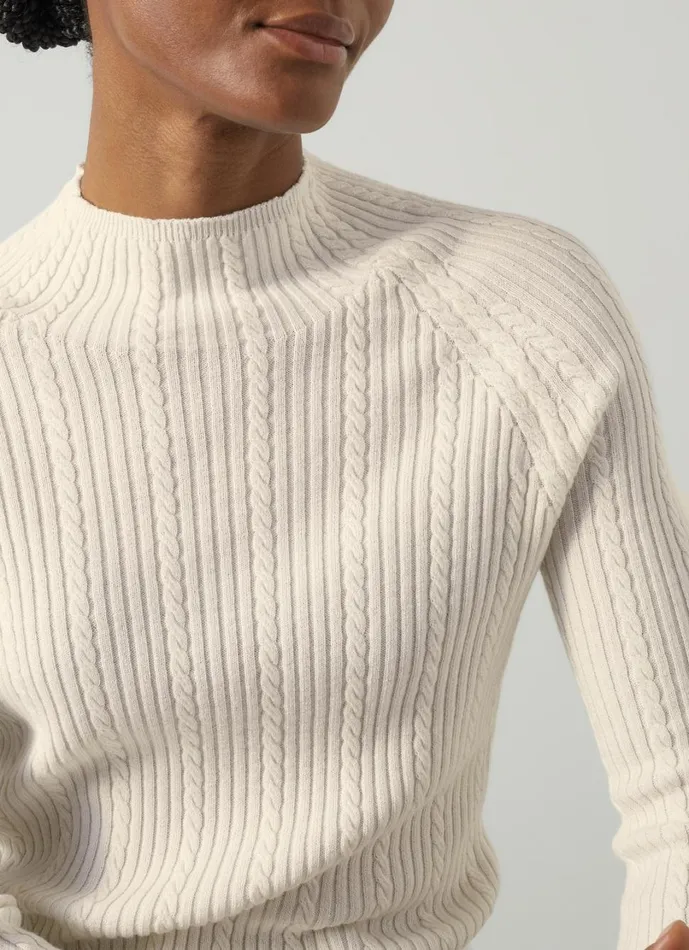 LKBennett Knitwear Women West Coconut Milk Cable Stitch Sweater