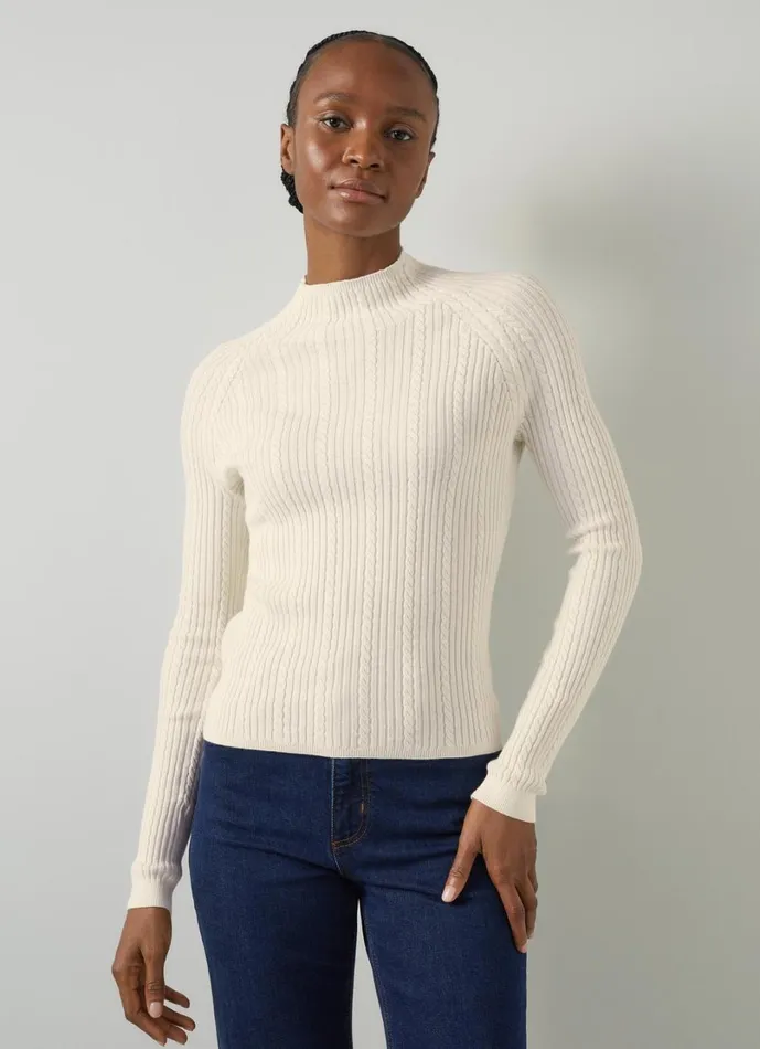 LKBennett Knitwear Women West Coconut Milk Cable Stitch Sweater