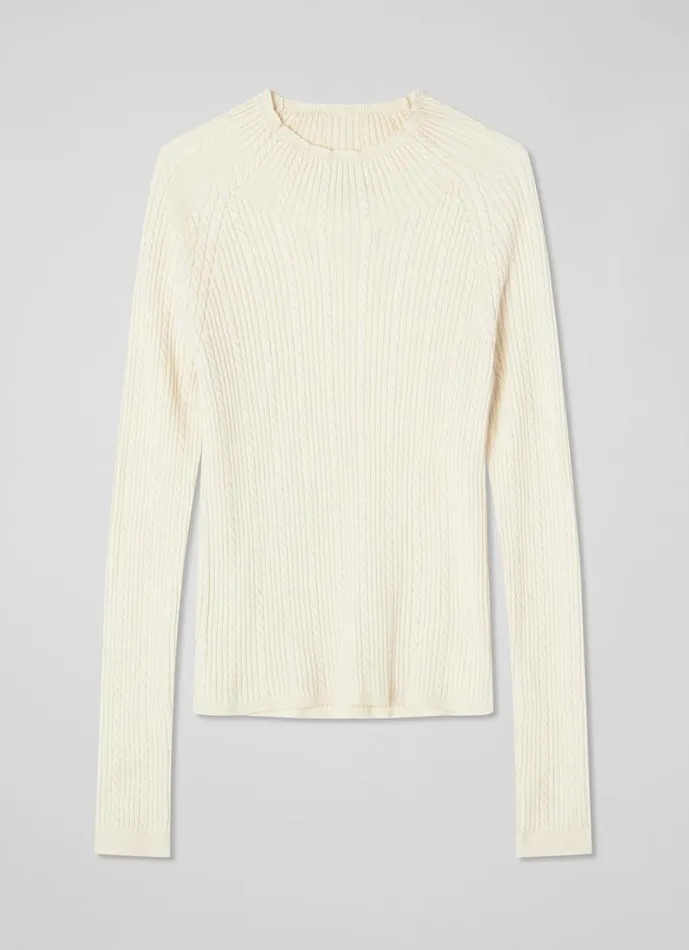 LKBennett Knitwear Women West Coconut Milk Cable Stitch Sweater