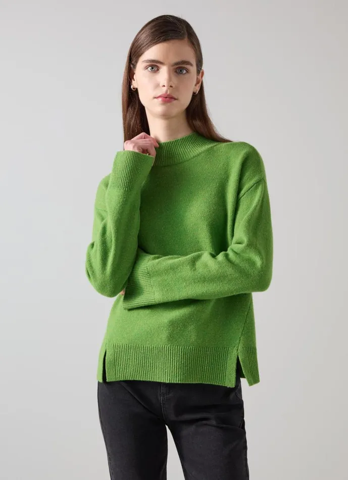 LKBennett Knitwear Women Zoe Bright Green Split Detail Boxy Knit Jumper