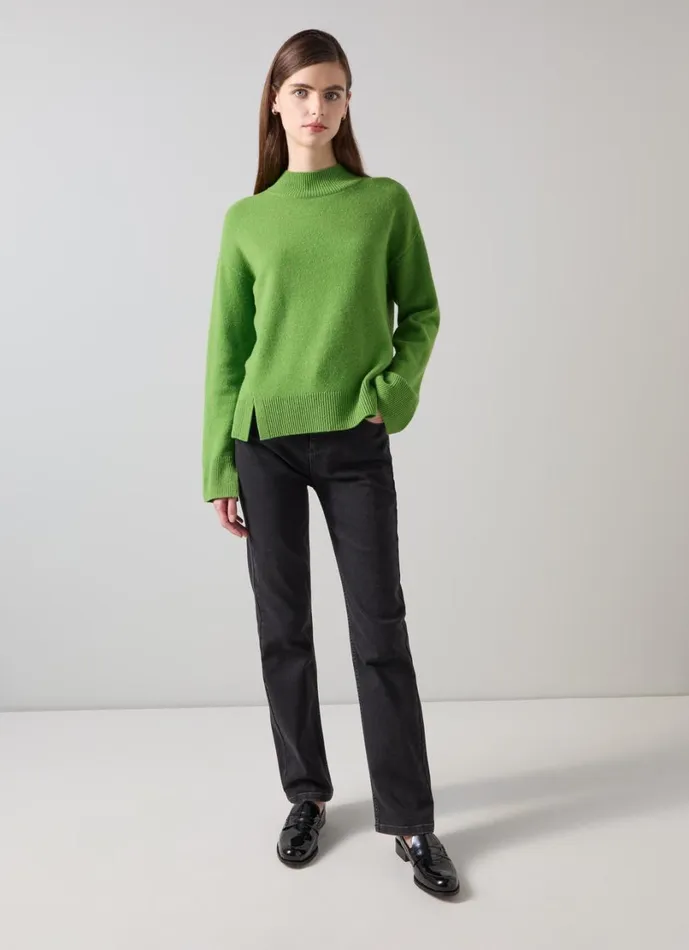 LKBennett Knitwear Women Zoe Bright Green Split Detail Boxy Knit Jumper