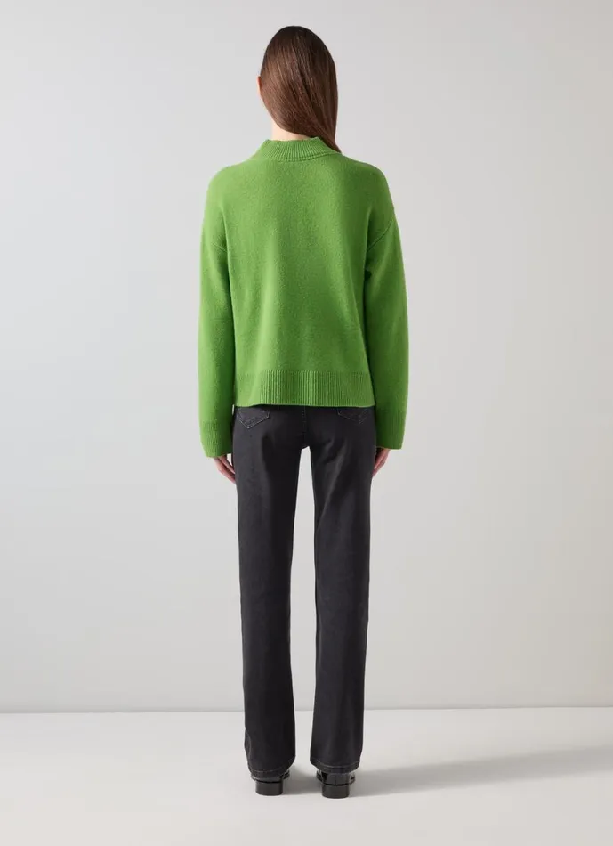 LKBennett Knitwear Women Zoe Bright Green Split Detail Boxy Knit Jumper