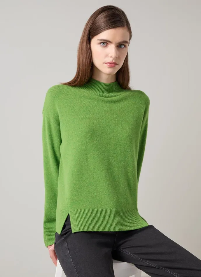 LKBennett Knitwear Women Zoe Bright Green Split Detail Boxy Knit Jumper