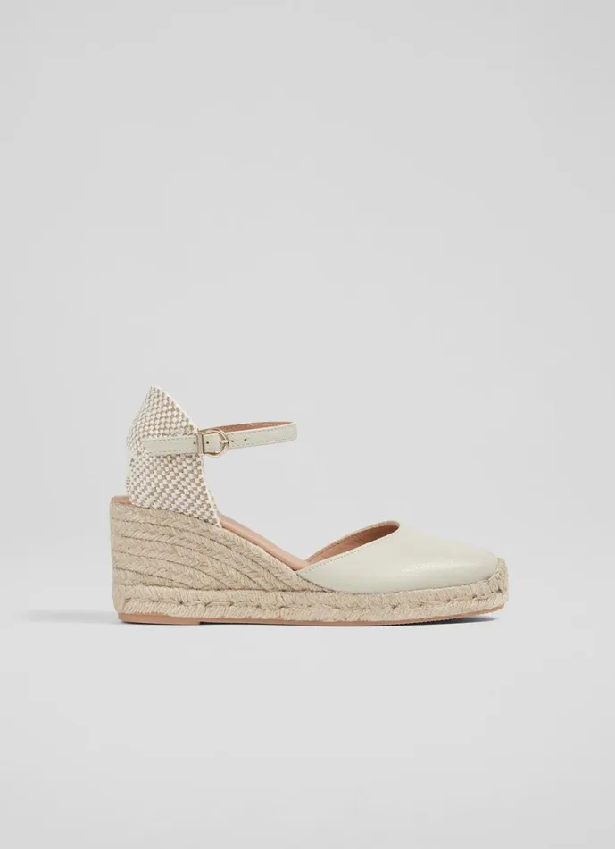 LKBennett Sandals Women Marissa Cream Leather Ankle Strap Espadrilles