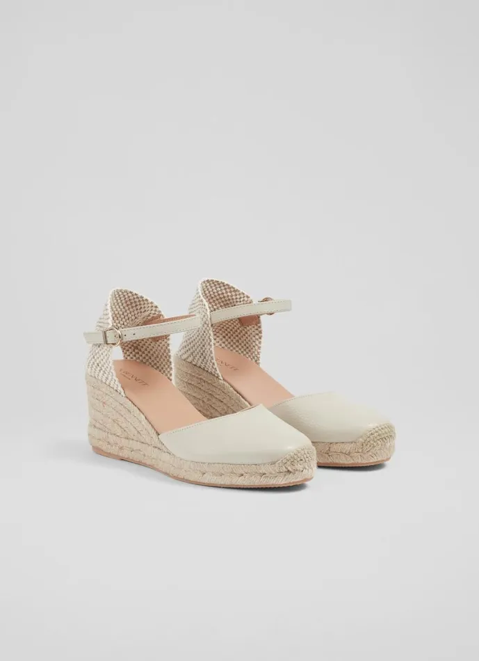 LKBennett Sandals Women Marissa Cream Leather Ankle Strap Espadrilles LKBennett Sandals Women Marissa Cream Leather Ankle Strap Espadrilles