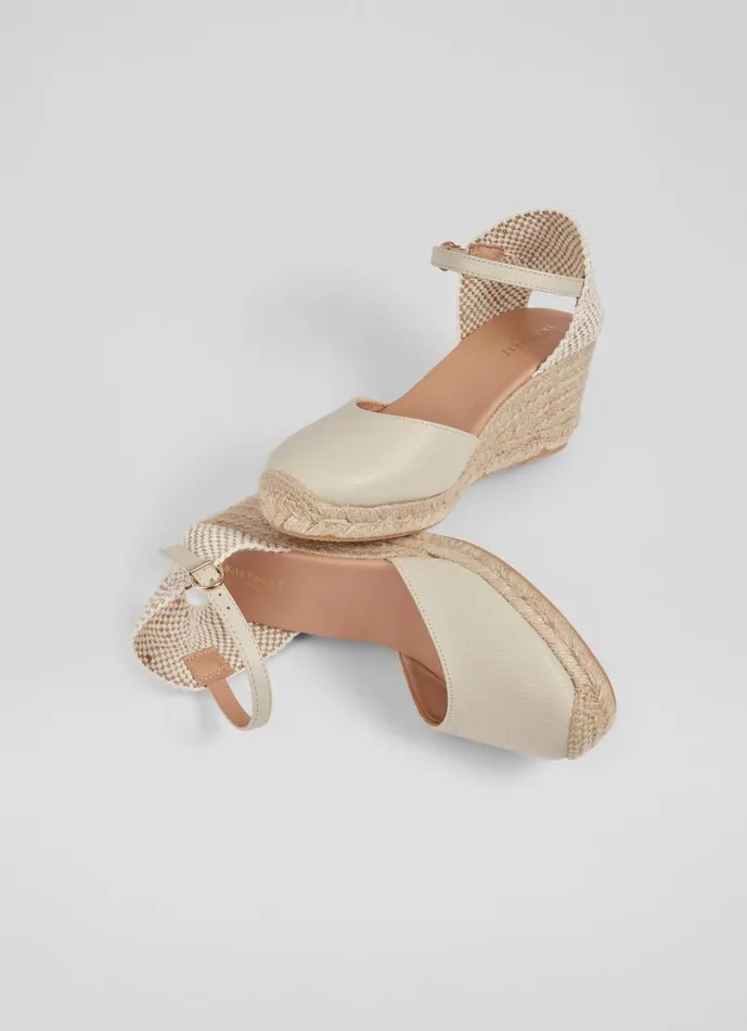 LKBennett Sandals Women Marissa Cream Leather Ankle Strap Espadrilles LKBennett Sandals Women Marissa Cream Leather Ankle Strap Espadrilles