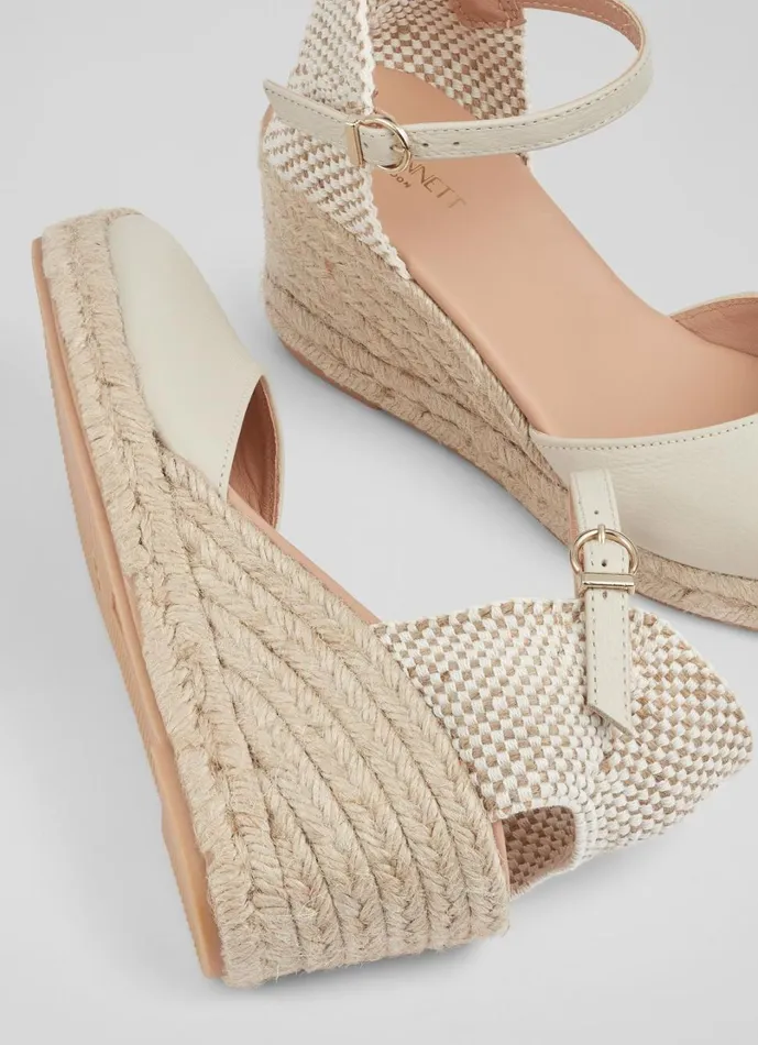 LKBennett Sandals Women Marissa Cream Leather Ankle Strap Espadrilles LKBennett Sandals Women Marissa Cream Leather Ankle Strap Espadrilles