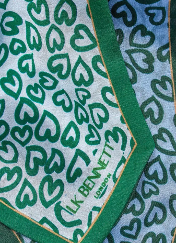 LKBennett Scarves and Wraps Women Edeline Green And Blue Heart Print Silk Skinny Scarf