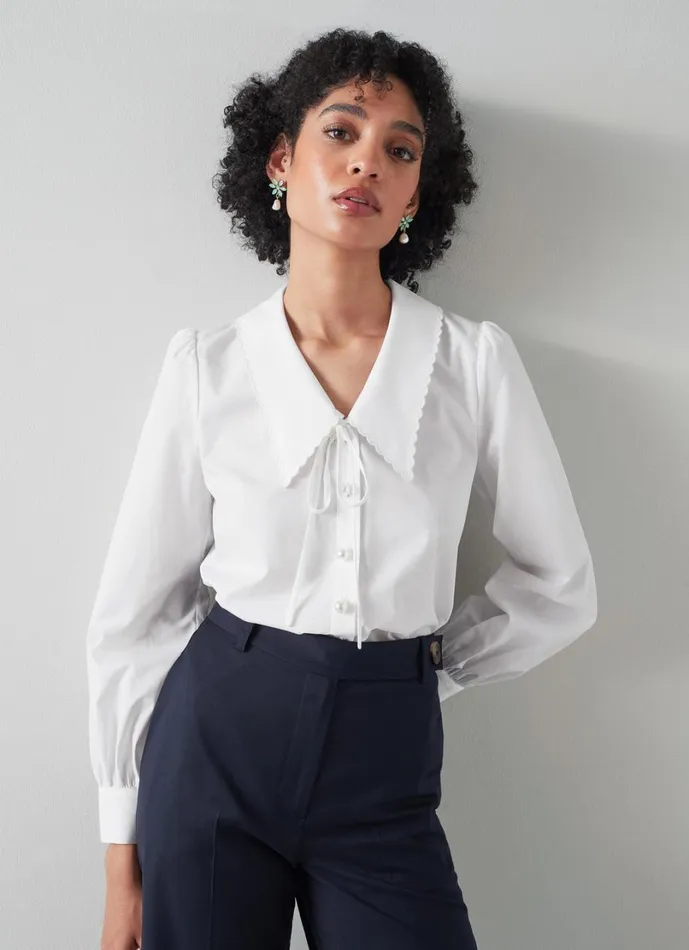 LKBennett Tops Women Beecham White Cotton Collar Blouse