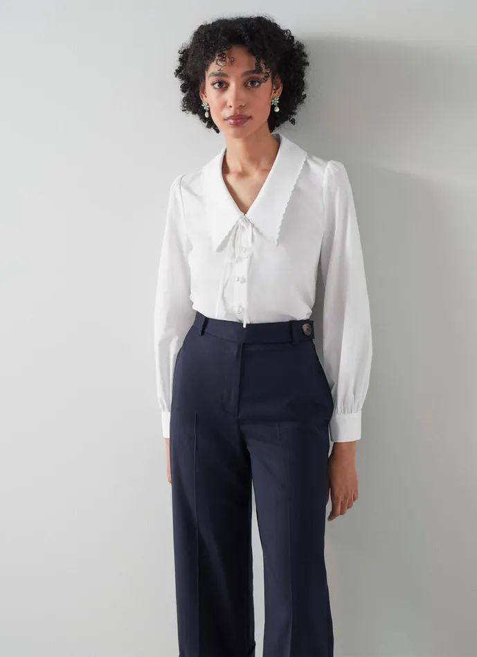 LKBennett Tops Women Beecham White Cotton Collar Blouse
