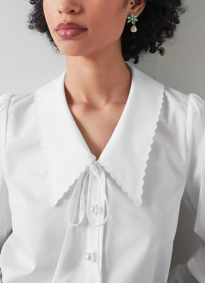 LKBennett Tops Women Beecham White Cotton Collar Blouse