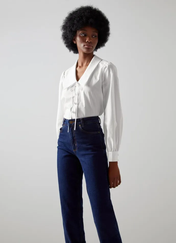 LKBennett Tops Women Beecham White Cotton Collar Blouse