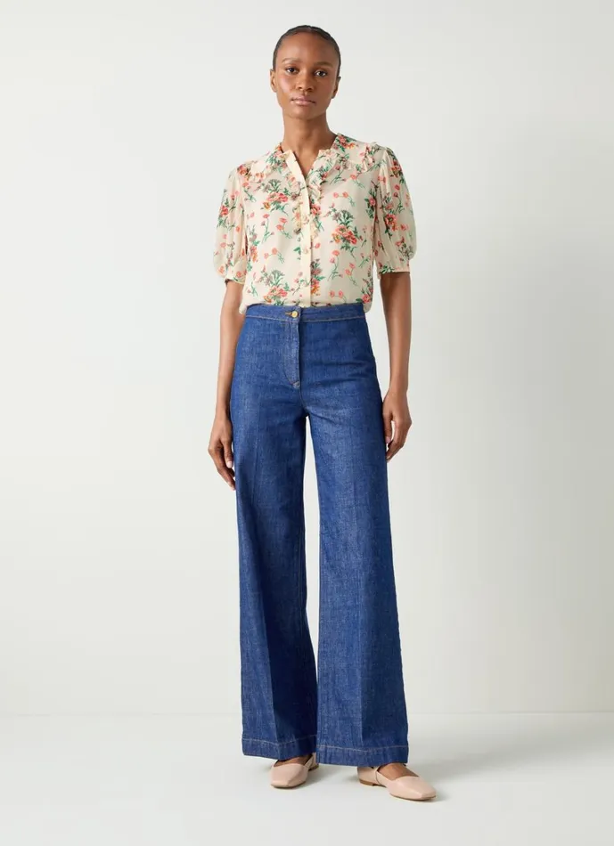 LKBennett Tops Women Flora Ecru Wildflower Ruffle Blouse LKBennett Tops Women Flora Ecru Wildflower Ruffle Blouse