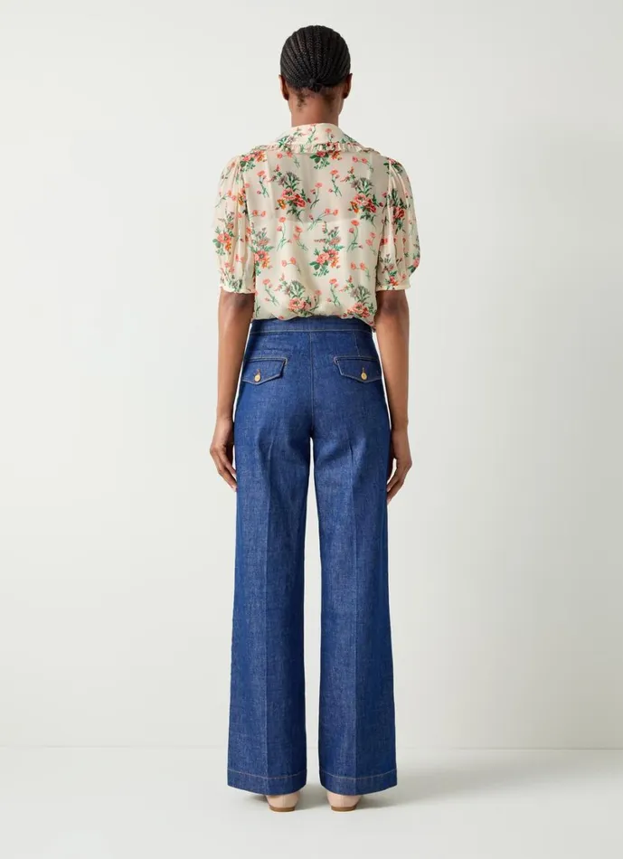 LKBennett Tops Women Flora Ecru Wildflower Ruffle Blouse LKBennett Tops Women Flora Ecru Wildflower Ruffle Blouse