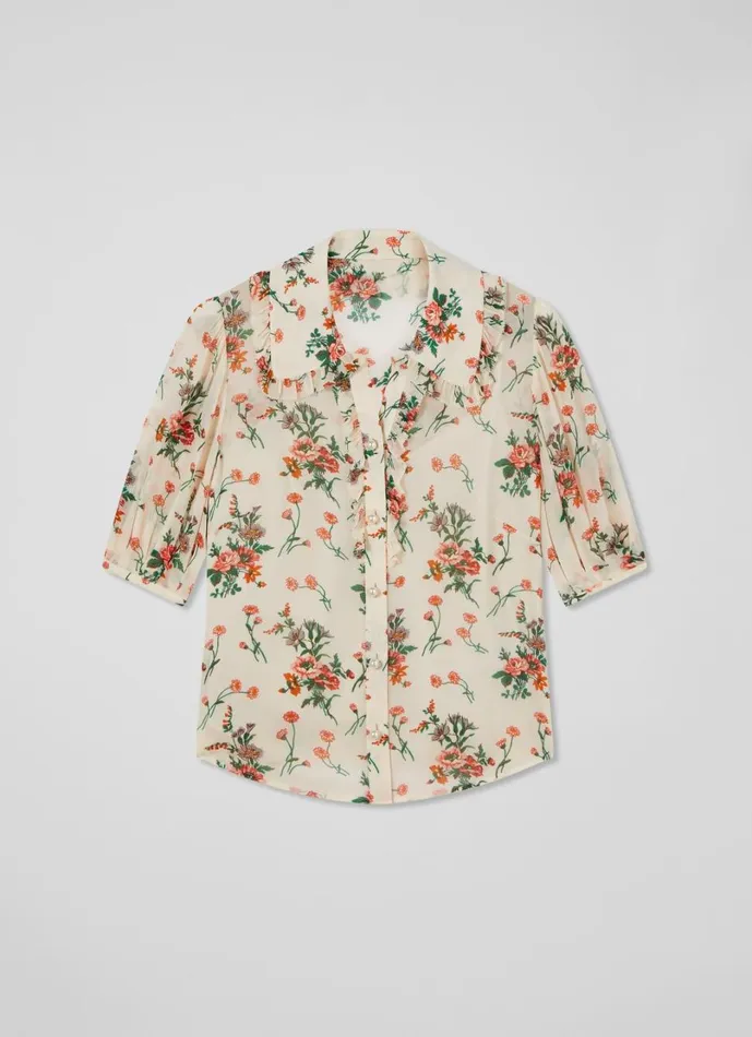 LKBennett Tops Women Flora Ecru Wildflower Ruffle Blouse LKBennett Tops Women Flora Ecru Wildflower Ruffle Blouse