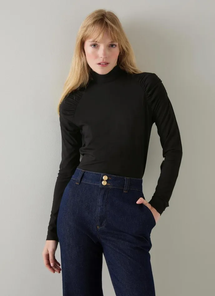 LKBennett Tops Women Lacey Black Jersey LENZING ECOVERO Viscose Top