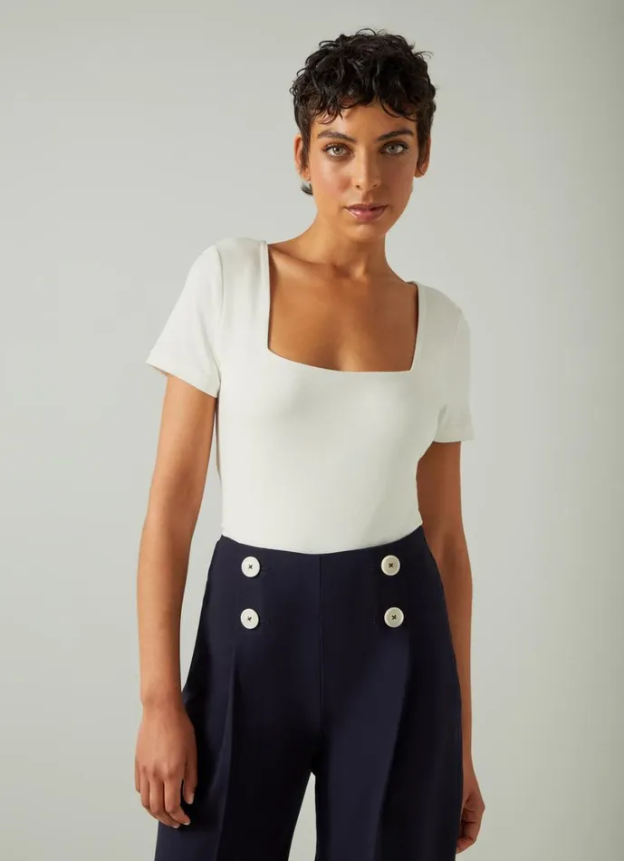 LKBennett Tops Women Tasha Cream Jersey Square Neck Top