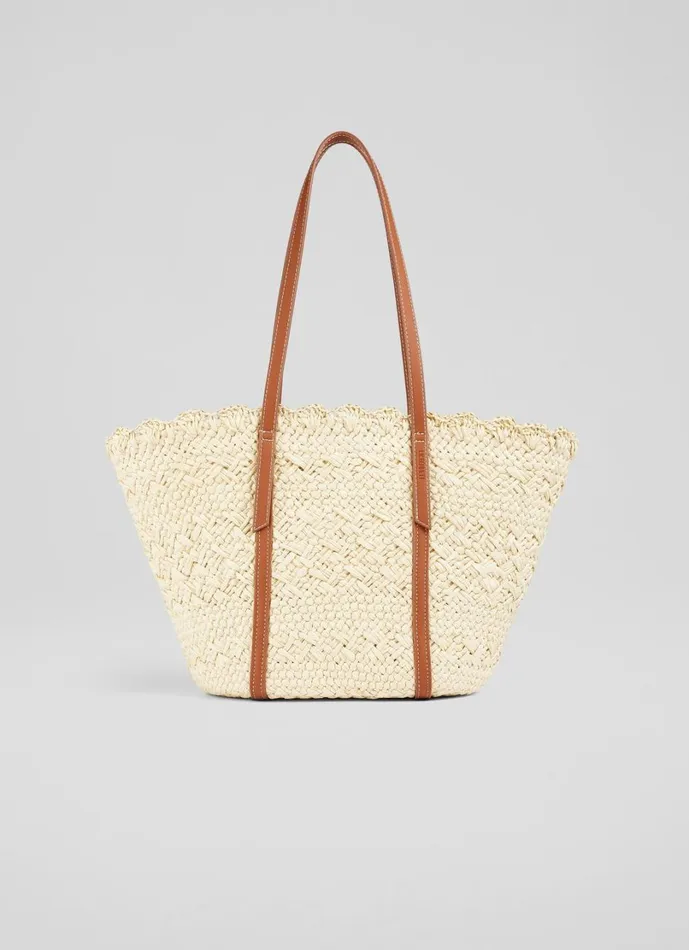 LKBennett Tote Bags Women Didi Natural Raffia Scallop Edge Basket Bag