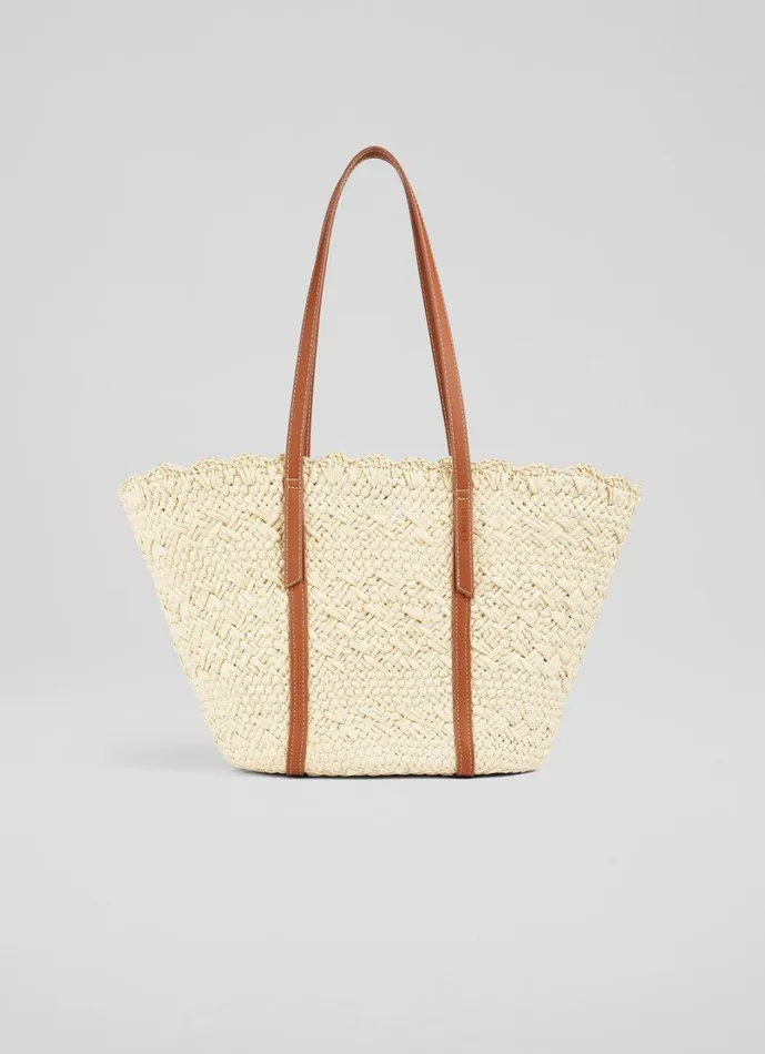 LKBennett Tote Bags Women Didi Natural Raffia Scallop Edge Basket Bag