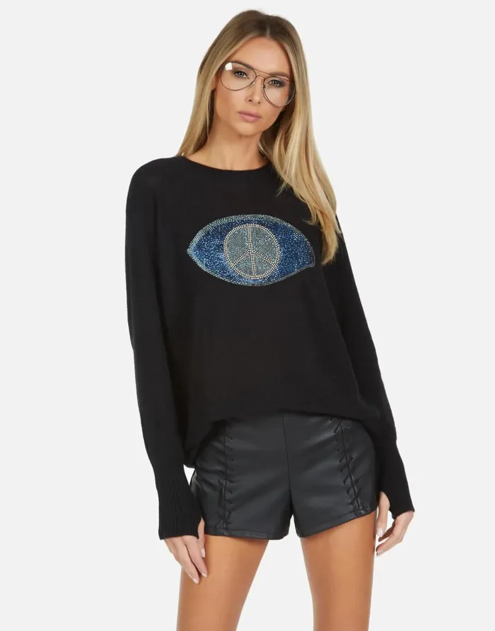 Ladona X Crystal Peace Evil Eye Black Women039s Lauren Moshi Sweaters and Knits