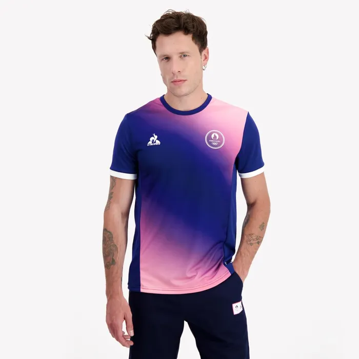 Le Coq Sportif Paris 2024 TShirt Blue Depthspink Carnation Men Tshirts And Tops
