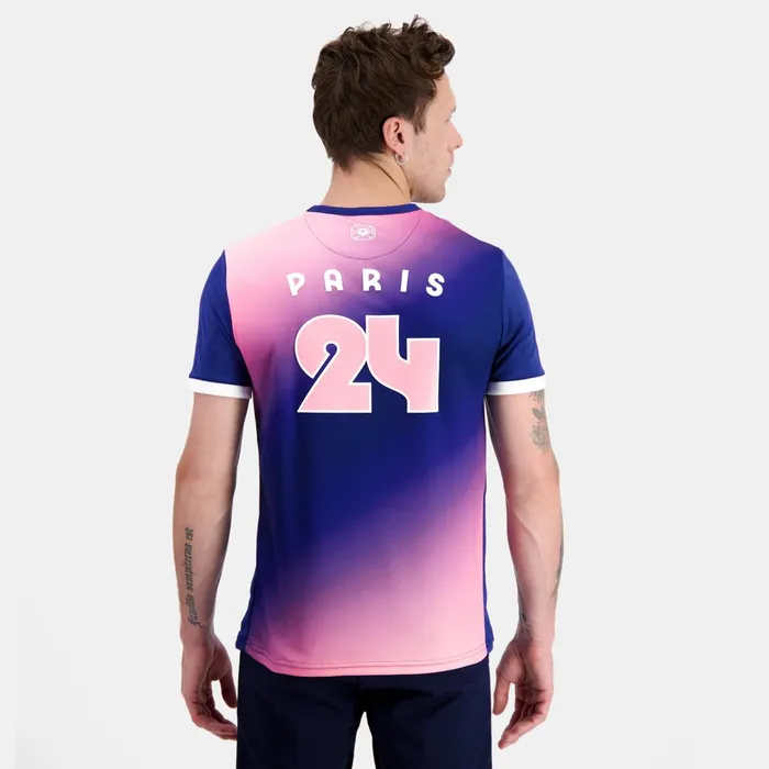 Le Coq Sportif Paris 2024 TShirt Blue Depthspink Carnation Men Tshirts And Tops