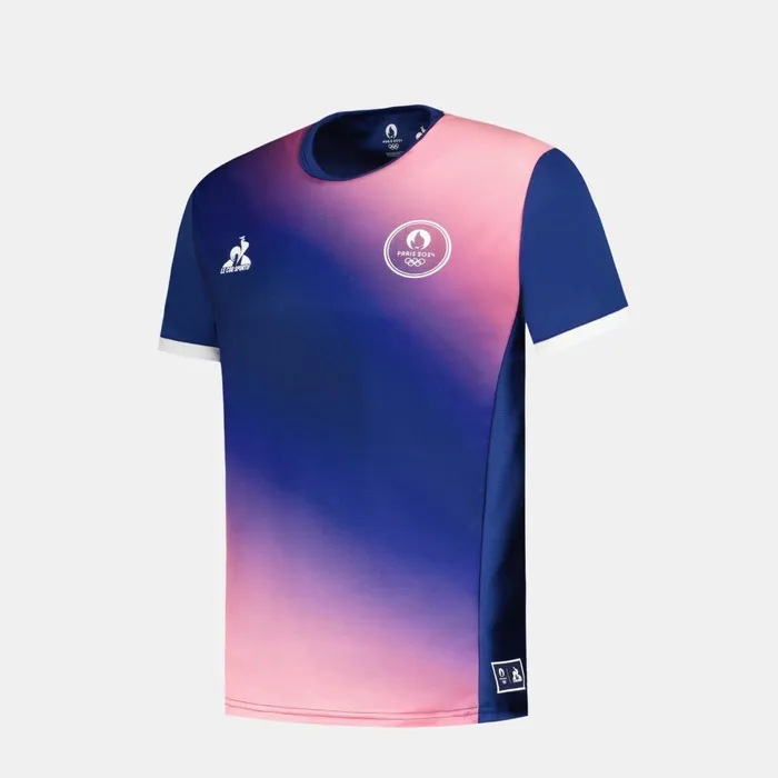 Le Coq Sportif Paris 2024 TShirt Blue Depthspink Carnation Men Tshirts And Tops