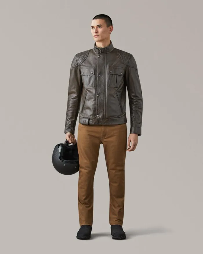 Leather Jackets Men Belstaff Brooklands Motorcycle Jacket Dark Belstaff Olive