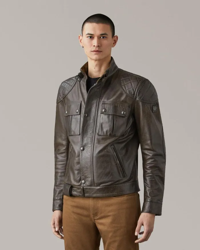 Leather Jackets Men Belstaff Brooklands Motorcycle Jacket Dark Belstaff Olive