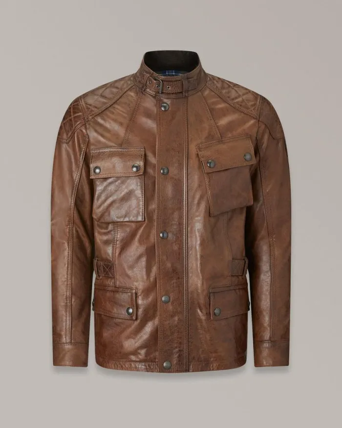 Leather Jackets Men Belstaff Turner Motorcycle Jacket Burnt Cuero