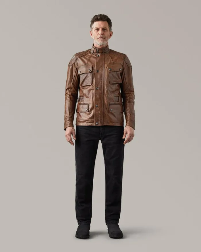Leather Jackets Men Belstaff Turner Motorcycle Jacket Burnt Cuero