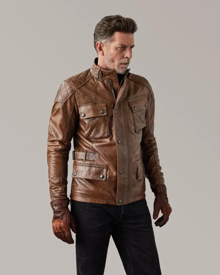 Leather Jackets Men Belstaff Turner Motorcycle Jacket Burnt Cuero