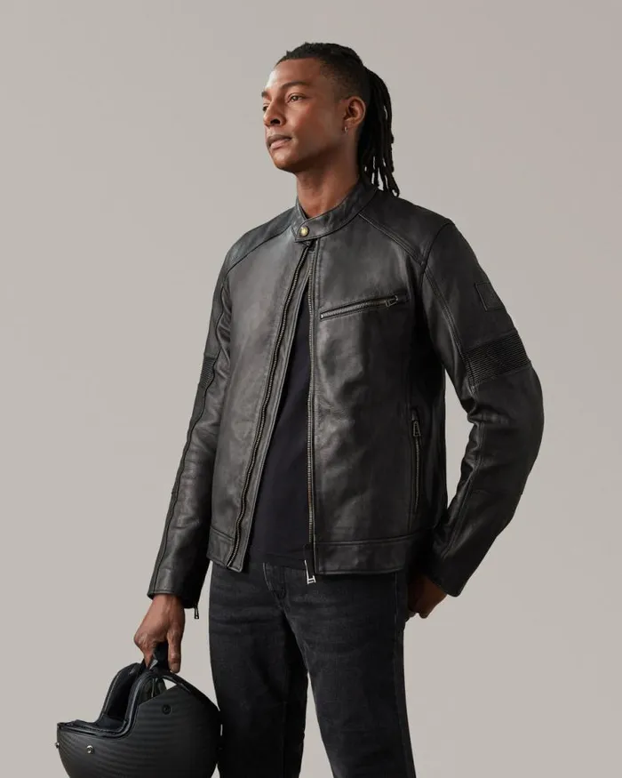 Leather Jackets Men Belstaff Vanguard Motorcycle Jacket Black
