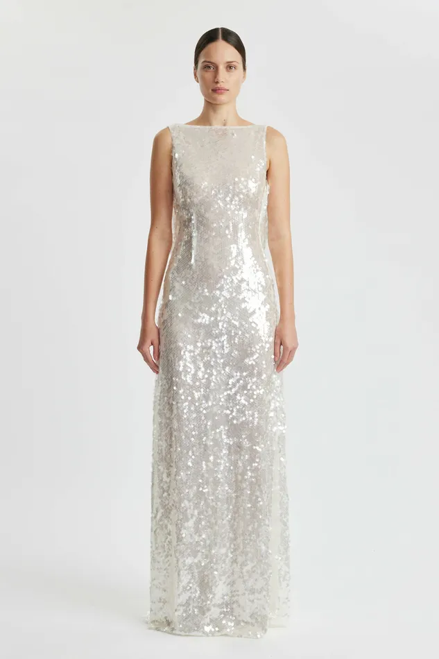 Leoni Evening Dress In Clear and White Sequins Dresses Emilia Wickstead Women
