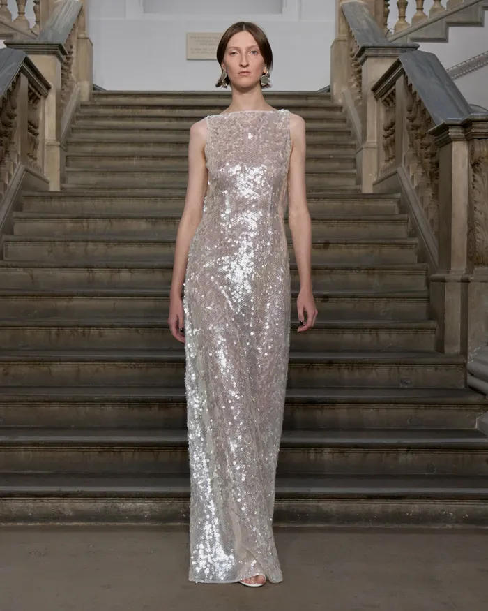 Leoni Evening Dress In Clear and White Sequins Dresses Emilia Wickstead Women