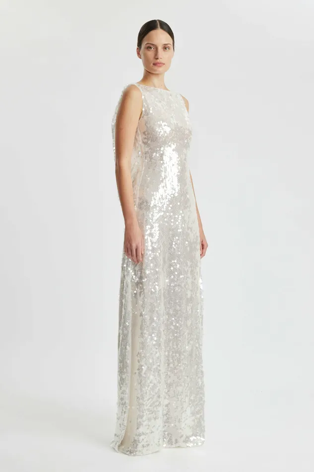 Leoni Evening Dress In Clear and White Sequins Dresses Emilia Wickstead Women