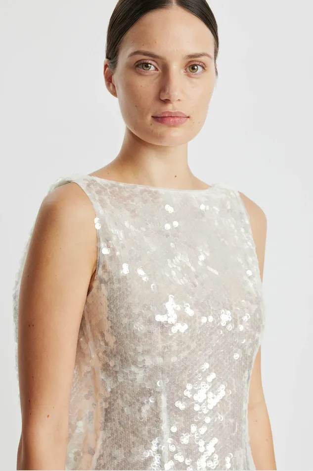 Leoni Evening Dress In Clear and White Sequins Dresses Emilia Wickstead Women