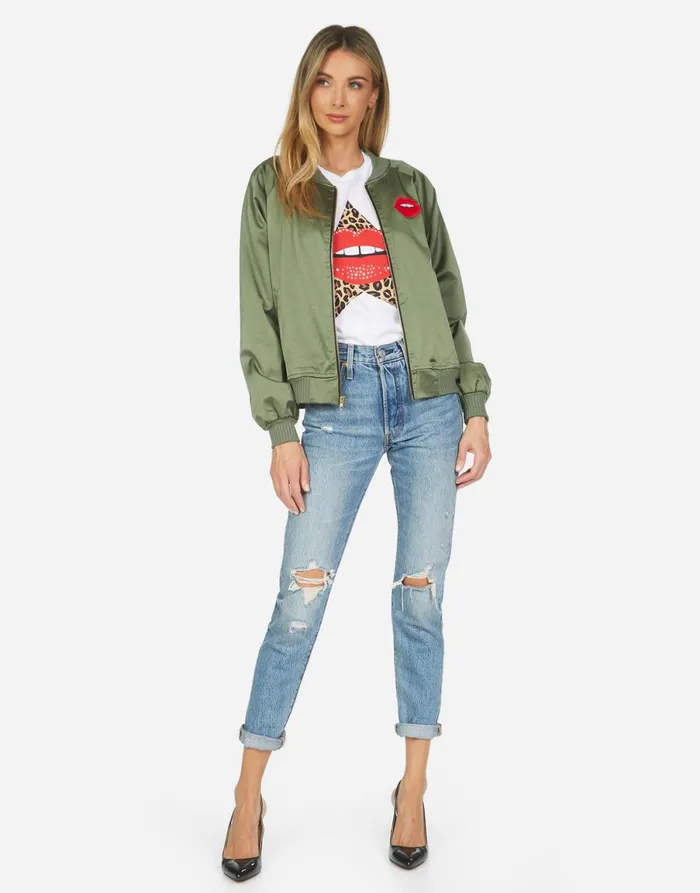 Levelle Leopard Star Lip Patch Military Leopard Women039s Lauren Moshi Jackets
