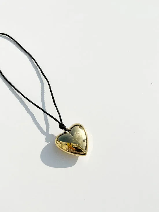 Lisa Says Gah Jewelry Women Puffy Heart Necklace Gold Black