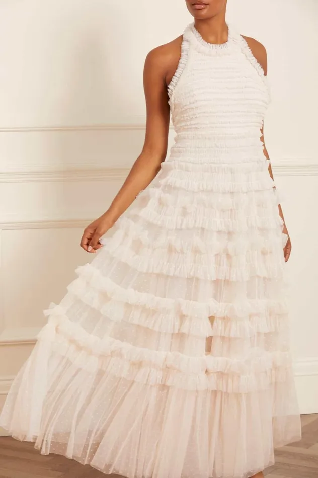 Lisette Ruffle Halter Neck Gown Champagne Women Needle and Thread Dresses