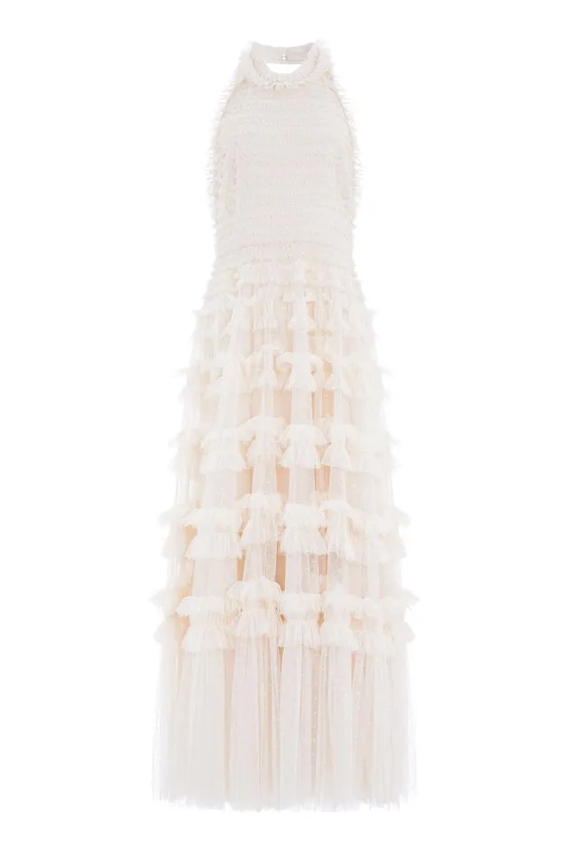 Lisette Ruffle Halter Neck Gown Champagne Women Needle and Thread Dresses