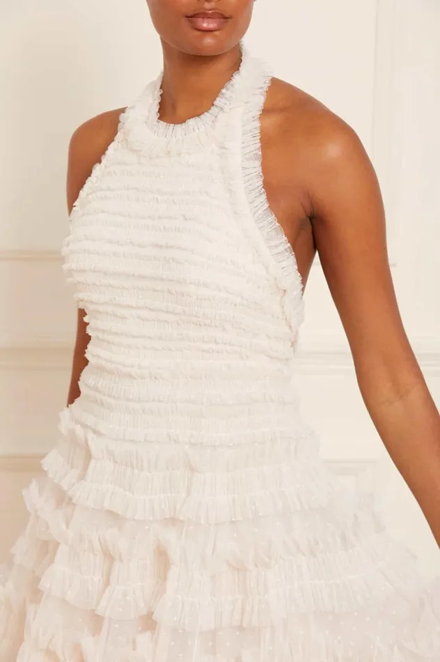Lisette Ruffle Halter Neck Gown Champagne Women Needle and Thread Dresses