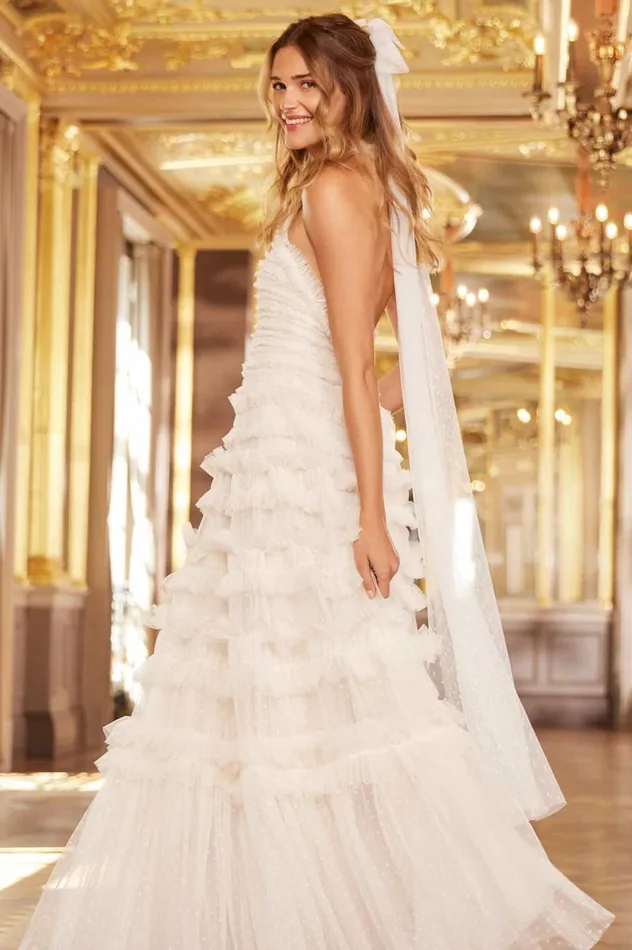 Lisette Ruffle Halter Neck Gown Champagne Women Needle and Thread Dresses