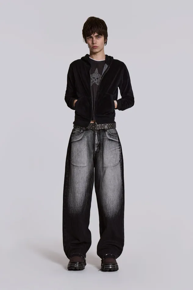 Loungewear Men Shop Black Velour Mini Monster Hoodie Jaded London