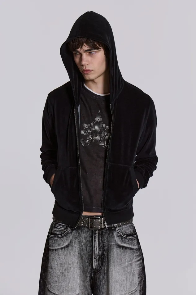 Loungewear Men Shop Black Velour Mini Monster Hoodie Jaded London