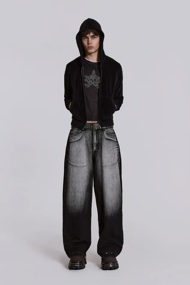 Loungewear Men Shop Black Velour Mini Monster Hoodie Jaded London