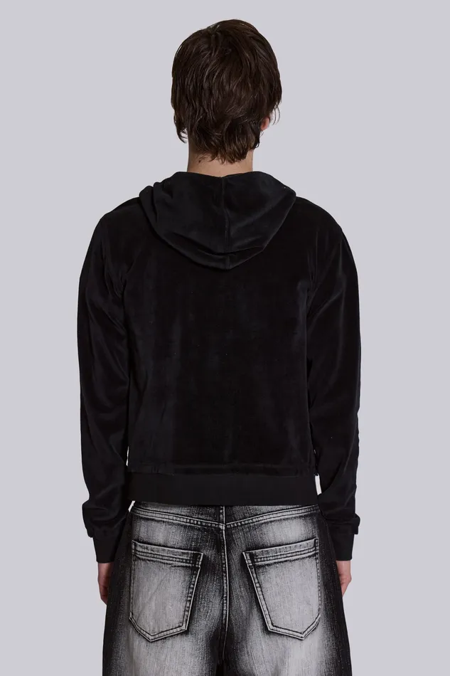 Loungewear Men Shop Black Velour Mini Monster Hoodie Jaded London