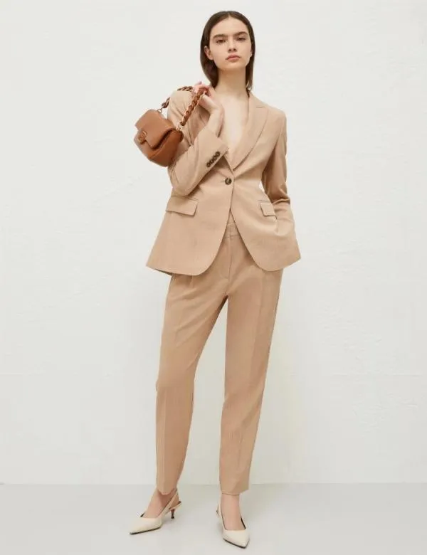 Marella Jackets Women Basketweave Mlange Blazer Camel