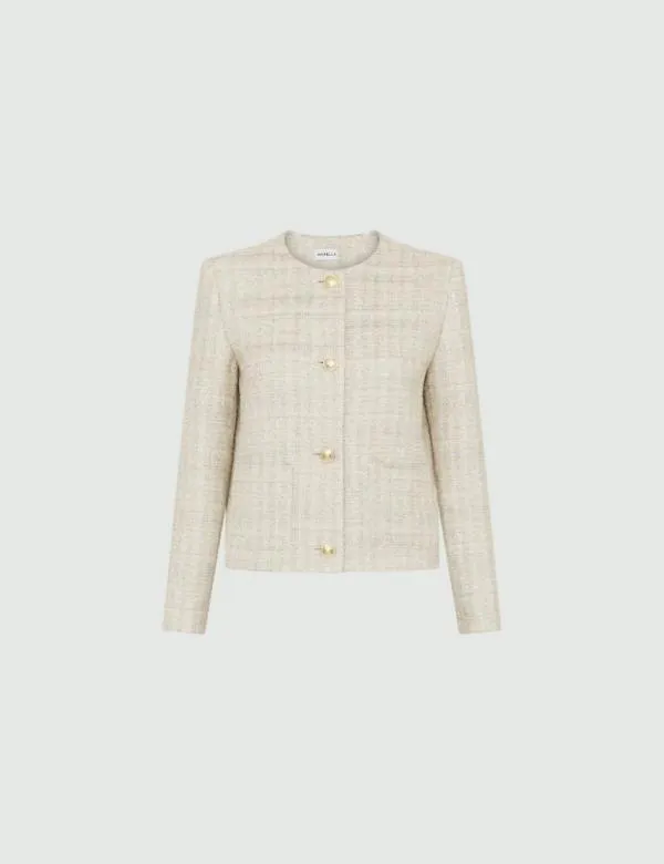 Marella Jackets Women Cropped Jacket With Lurex Natural