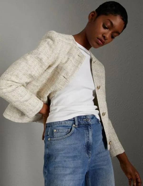 Marella Jackets Women Cropped Jacket With Lurex Natural